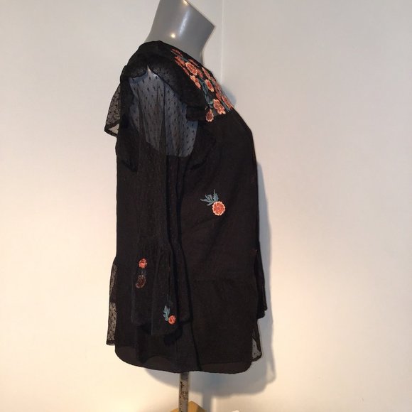Zara Black Floral Embroidered Blouse - Picture 6 of 11
